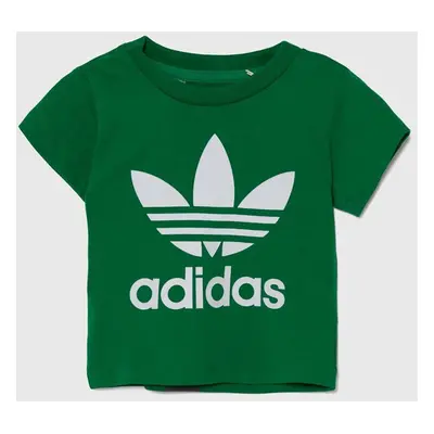 Bavlněné dětské tričko adidas Originals TREFOIL TEE zelená barva, s potiskem, IY4028