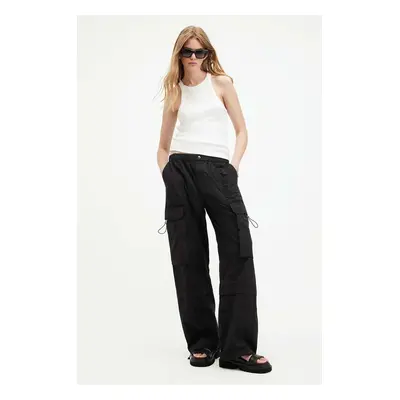 Bavlněné kalhoty AllSaints BARBARA TROUSER černá barva, kapsáče, high waist, W021TA