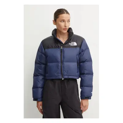 Péřová bunda The North Face Nuptse Short Jacket dámská, tmavomodrá barva, zimní, NF0A5GGE92A1