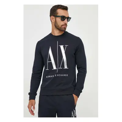 Bavlněná mikina Armani Exchange pánská, tmavomodrá barva, s aplikací