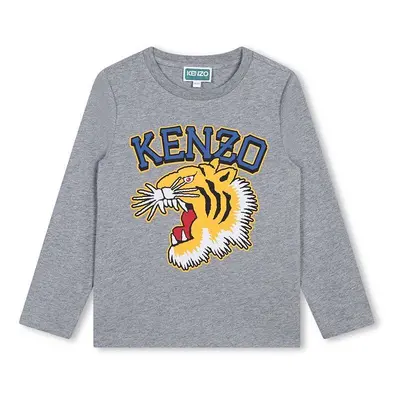 Dětské bavlněné tričko s dlouhým rukávem Kenzo Kids šedá barva, s potiskem, K60766