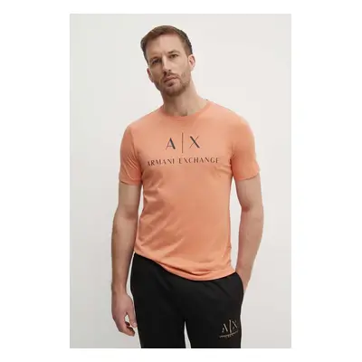 Bavlněné tričko Armani Exchange oranžová barva, s potiskem