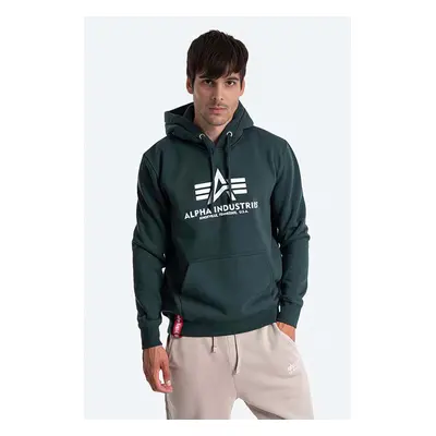 Mikina Alpha Industries Basic Hoody pánská, zelená barva, s kapucí, s potiskem, 178312.610