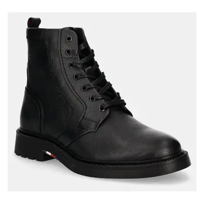 Kožené boty Tommy Hilfiger HILFIGER COMFORT LWT LTH BOOT pánské, černá barva, FM0FM05183