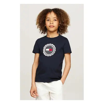 Dětské bavlněné tričko Tommy Hilfiger tmavomodrá barva, s aplikací, KB0KB08662