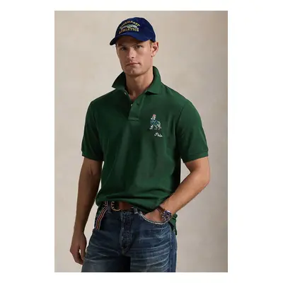 Bavlněné polo tričko Polo Ralph Lauren zelená barva, s aplikací, 710953336