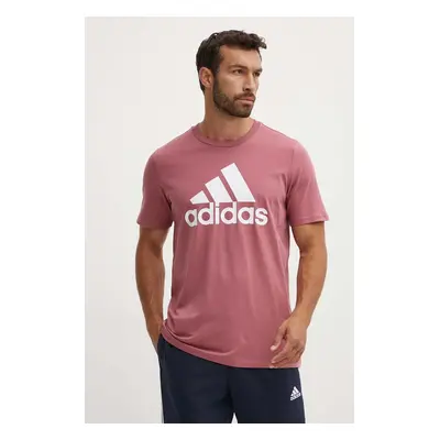 Bavlněné tričko adidas Essentials růžová barva, s potiskem, IX0137