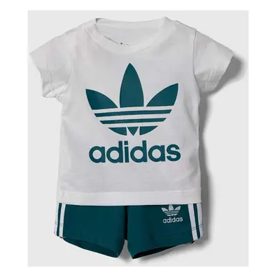 Dětská bavlněná souprava adidas Originals SHORT TEE SET zelená barva, JE0524