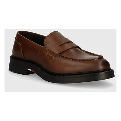 Kožené mokasíny Tommy Hilfiger LIGHT HILFIGER LEATHER LOAFER pánské, hnědá barva, FM0FM05089