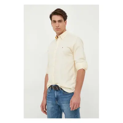 Košile Tommy Hilfiger pánská, béžová barva, regular, s límečkem button-down, MW0MW29968