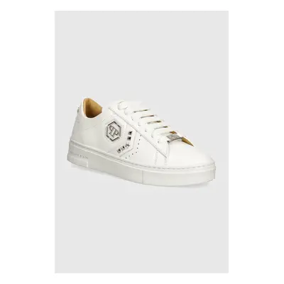 Kožené sneakers boty Philipp Plein Lo-Top Arrow Force bílá barva, WSC2751 PLE005N 0101