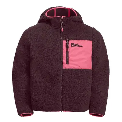 Dětská mikina Jack Wolfskin ICE CURL HOOD růžová barva, s kapucí, hladká