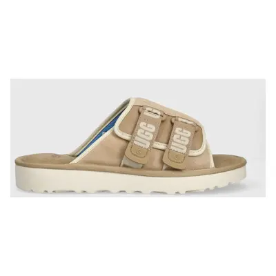 Semišové pantofle UGG Goldencoast Strap Slide pánské, béžová barva, 1142730