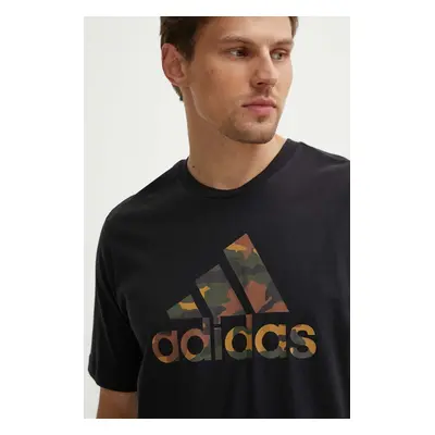 Bavlněné tričko adidas Camo černá barva, s potiskem, IW2671