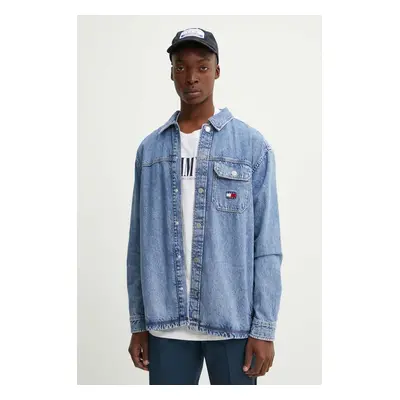 Košile Tommy Jeans pánská, modrá barva, relaxed, s klasickým límcem, DM0DM19527