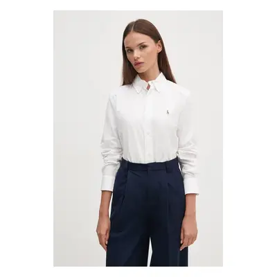 Košile Polo Ralph Lauren dámská, bílá barva, regular, s klasickým límcem, 211941520