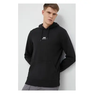 Mikina Helly Hansen YU HOODIE 2.0 pánská, černá barva, s kapucí, hladká, 53582