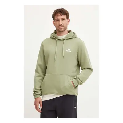 Mikina adidas Essentials pánská, zelená barva, s kapucí, hladká, JJ4662