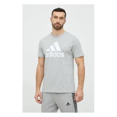 Bavlněné tričko adidas šedá barva, s potiskem, IC9350