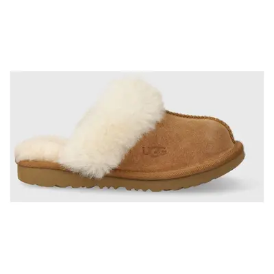 Dětské semišové papuče UGG K COZY II béžová barva