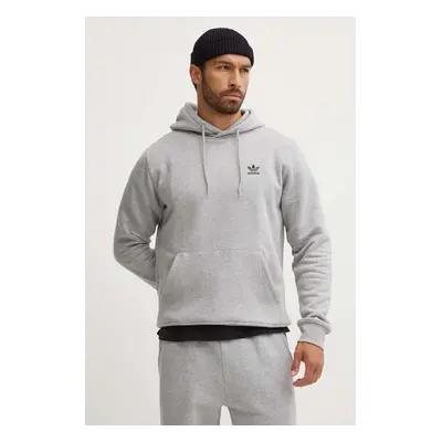 Mikina adidas Originals Essential pánská, šedá barva, s kapucí, melanžová, IY4920