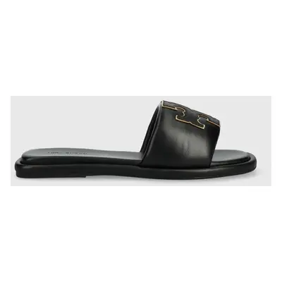 Kožené pantofle Tory Burch Double T Sport Slide dámské, černá barva, 79985