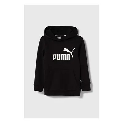 Dětská mikina Puma ESS Logo Hoodie FL G černá barva, s kapucí, s potiskem