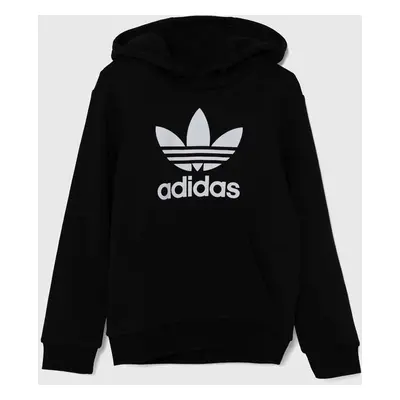 Dětská mikina adidas Originals TREFOIL HOODIE černá barva, s kapucí, s potiskem, IY7446