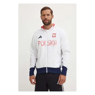 Bunda adidas Performance Poland pánská, bílá barva, přechodná, JF6676