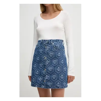 Džínová sukně Pepe Jeans MINI SKIRT HW JACQUARD modrá barva, mini, áčková, PL901165