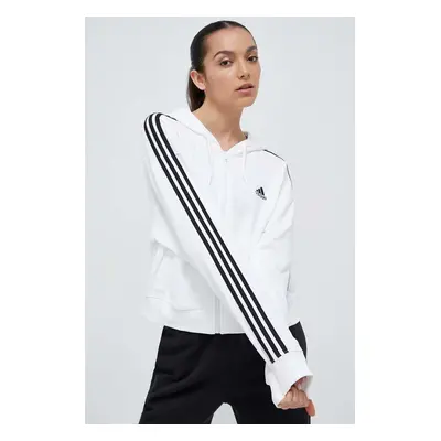 Bavlněná mikina adidas dámská, bílá barva, s kapucí, s aplikací, IK8387