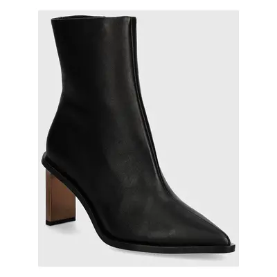 Kožené kotníkové boty Calvin Klein ANKLE BOOT 70 LTH dámské, černá barva, na podpatku, HW0HW0209