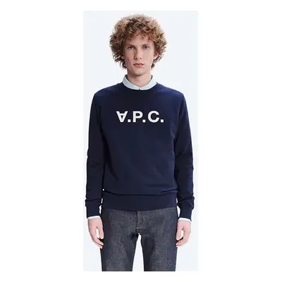 Bavlněná mikina A.P.C. Sweat Vpc COECQ-H27378 BLACK pánská, tmavomodrá barva, s aplikací