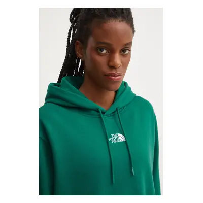 Mikina The North Face Essential Crop Hoodie dámská, zelená barva, s kapucí, hladká, NF0A89EXNL11