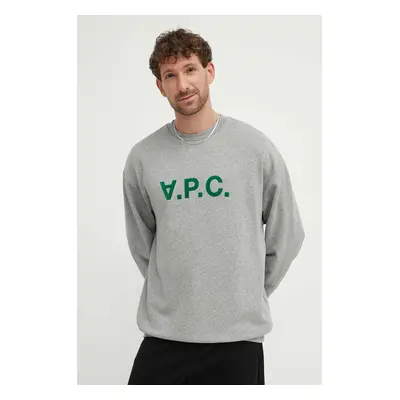 Bavlněná mikina A.P.C. Sweat Eliot pánská, šedá barva, s potiskem, COFDX.H27836.PLB