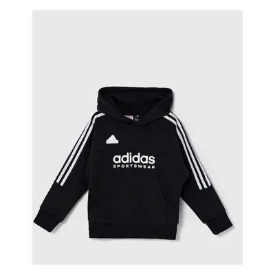 Dětská mikina adidas J HOT FL HOODIE černá barva, s kapucí, s potiskem, IX9284