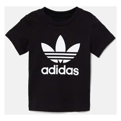 Dětské bavlněné tričko adidas Originals TREFOIL TEE černá barva, s potiskem, IX5113