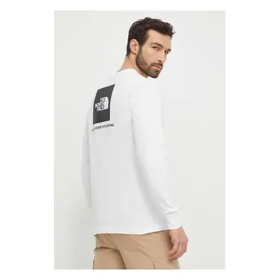 Bavlněné tričko s dlouhým rukávem The North Face M L/S Redbox Tee béžová barva, s potiskem, NF0A