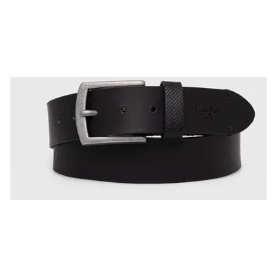 Kožený pásek Pepe Jeans PALMER BELT pánský, černá barva, PM021024