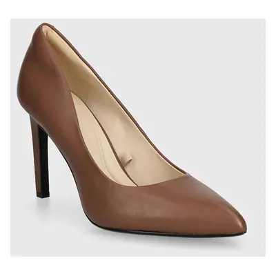 Kožené lodičky Calvin Klein HEEL PUMP 90 LTH hnědá barva, HW0HW02171