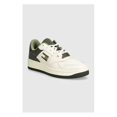 Sneakers boty Tommy Jeans TJM BASKET LEATHER zelená barva, EM0EM01434