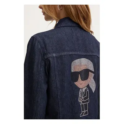 Džínová bunda Karl Lagerfeld dámská, tmavomodrá barva, přechodná, 236W1408