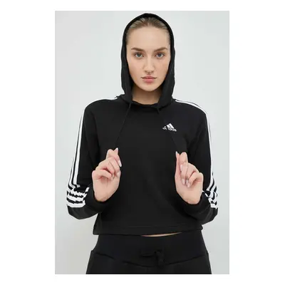 Mikina adidas Dámská, černá barva, s kapucí, vzorovaná