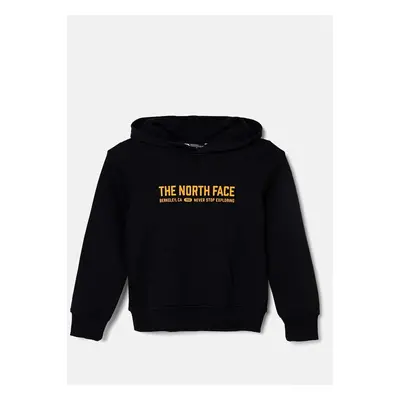 Dětská bavlněná mikina The North Face VARSITGRAPHIC RELAXED HOODIE černá barva, s kapucí, s poti