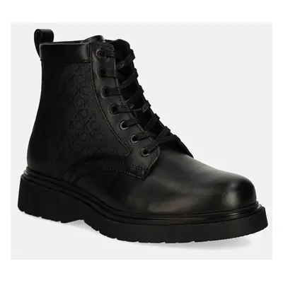 Kožené trapery Calvin Klein LACE UP BOOT W/ ZIP MONO pánské, černá barva, HM0HM01580