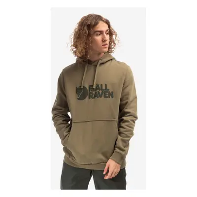 Bavlněná mikina Fjallraven Logo Hoodie F84144 622 pánská, zelená barva, s kapucí, potiskem