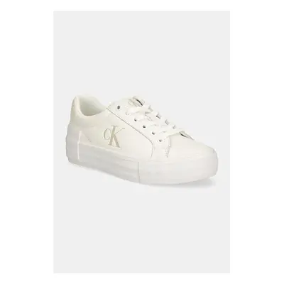 Kožené sneakers boty Calvin Klein Jeans VULC FLATFORM LOW MG LTH bílá barva, YW0YW01613