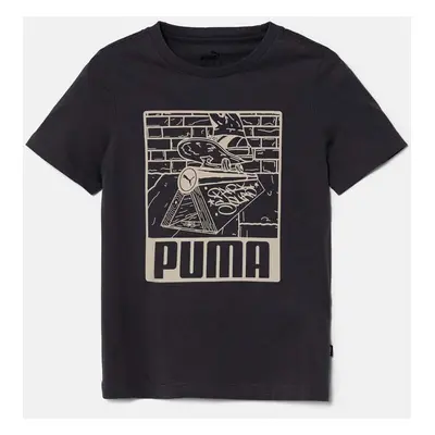 Dětské bavlněné tričko Puma ESS+ MID 90sphic Tee šedá barva, s potiskem, 681873