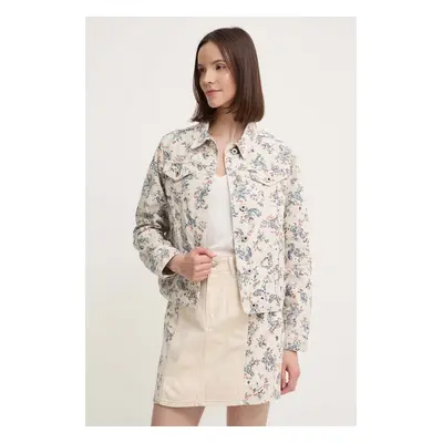 Džínová bunda Pepe Jeans REGULAR JACKET PAISLEY dámská, béžová barva, přechodná, PL402409