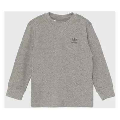 Dětská bavlněná mikina adidas Originals LONG SLEEVE šedá barva, s aplikací, IW1018